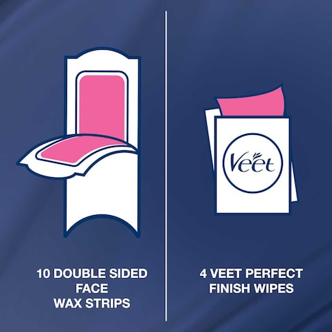 Veet Professional Hair Removal Easy-Gel Legs &amp; Body Wax Strips With Almond Oil For Sensitive Skin Perfect Finish Wipes With Argan Oil Up To 28 Days Of Smoothness, 20 Wax Strips