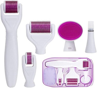 Aiwanto 6 in 1 Microneedle Roller Micro needling System For Face Under Eyes and Body For Skin Anti Ageing Wrinkles Cellulite Acne Spot