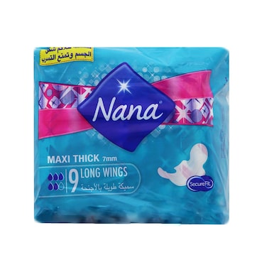 نانا ماكسي فوط صحية سميكة بأجنحة طويلة 9 قطع