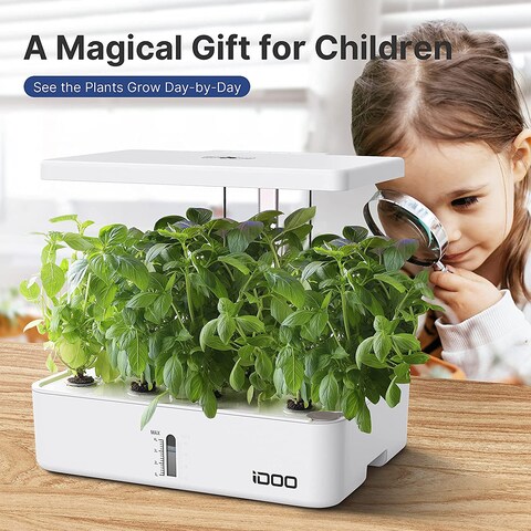 iDoo 12Pods Hydroponics Growing System, Indoor Herb Garden With Led Grow Light, Built-In Fan, Automatic Timer, Smart Garden Germination Kit, Adjustable Height Up To 11.3&quot; For Home &amp; Office - White