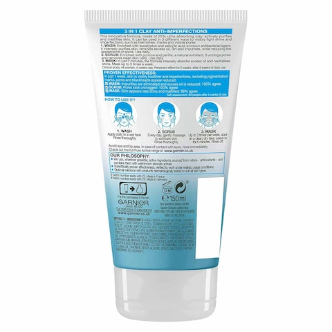 Garnier Skinactive Pure Active 3in1 Wash - Scrub And Mask - 150 Ml