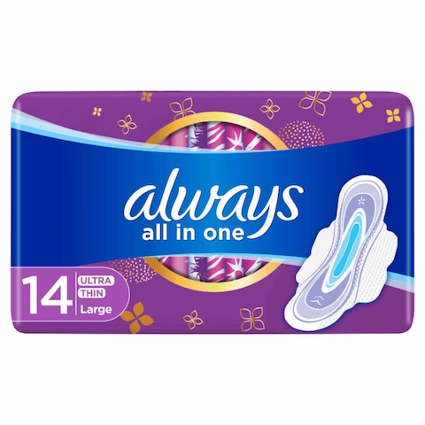 Buy Always All in one Ultra Thin Large Sanitary Pads with wings 14 Count in Saudi Arabia