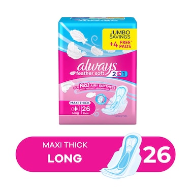 فوط اولويز الصحية نعومة الريش 2 في 1 طويلة - 26 فوطة