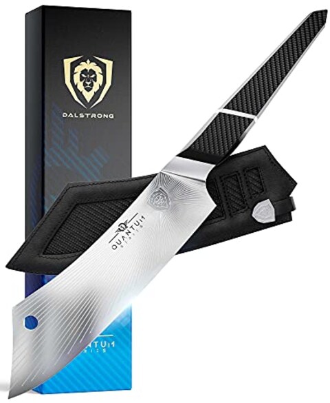DALSTRONG Chef &amp; Cleaver Hybrid Knife - 8&quot; - &#39;The Crixus&#39; - Quantum 1 Series - American Forged BD1N-VX Hyper Steel - Carbon Fibre G10 Hybrid Handle - Leather Sheath