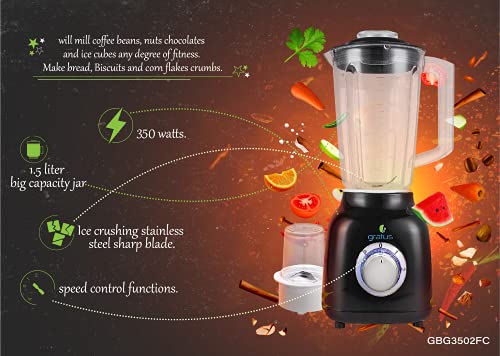 GRATUS 350Watts BLENDER with 1.6 ltr Jar + Mill Jar, 2 Speeds + Pulse GBG3502FC