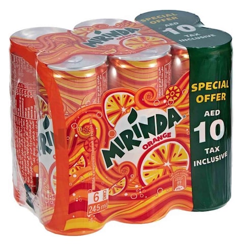 Mirinda Orange Carbonated Soft Drink 245ml Pack of 6