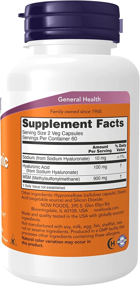 Now Supplements, Hyaluronic Acid 50 Mg With Msm, Joint Support*, 120 Veg Capsules