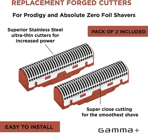 Gamma+ Replacement Set of 2 Red Forged Cutter Blades Fits Gamma+ Absolute Zero And Prodigy Foil Shavers