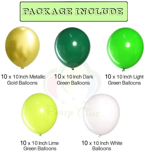 Party Time 50-Pieces Safari Theme Party Balloons Set of 10&quot; Metallic Gold, White and Green Latex Balloons Wild One Birthday Decoration Balloon Garland Arch Safari Birthday Party Decoration - Party Sup