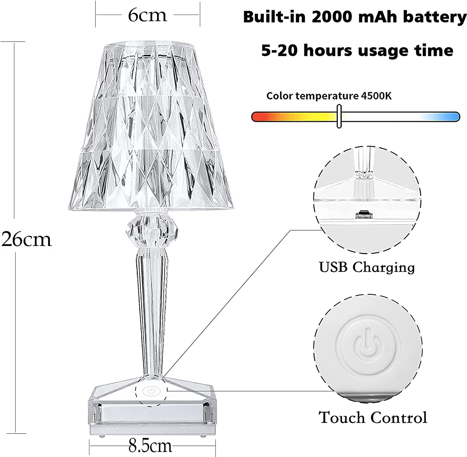 LIHAN KRYSTAL DESK LAMP USB TOUCH SENSOR BAR LIGHT DECOR RESTAURANT TABLE LAMPS ROMANTIC NIGHTLIGHT FIXTURE BED LAMP