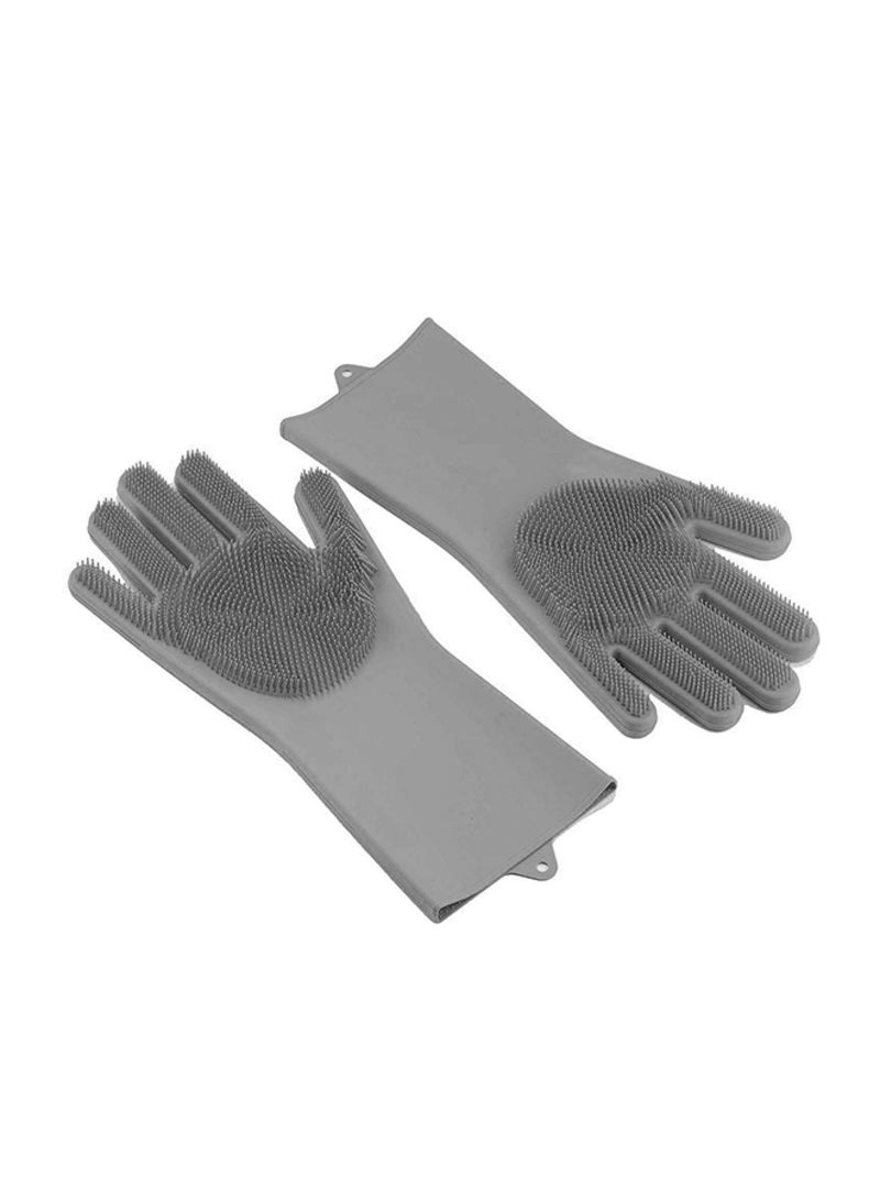 Generic - Magic Silicone Gloves With Wash Scrubber Grey 240G