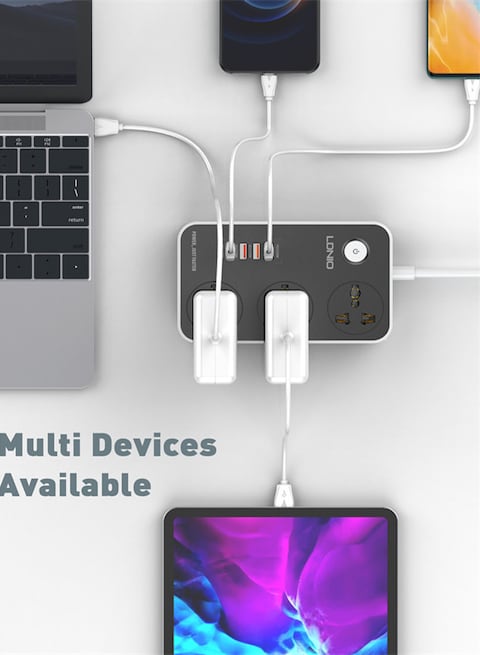 3 Power Socket Extension with Type C PD Port and 3 QC3.0 fast charging Port power strip