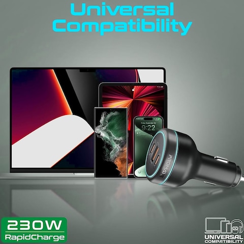 Promate PowerDrive-230 230W RapidCharge Car Charger with Dual Power Delivery and Quick Charge Ports