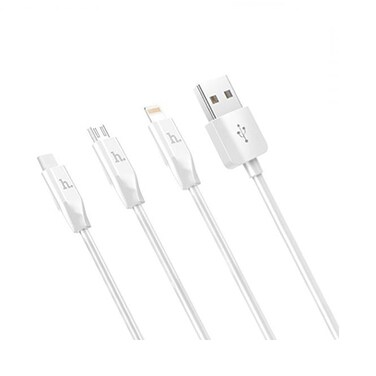 Hoco Cable X1 3in1 Micro Lightning And Type-C 1M White