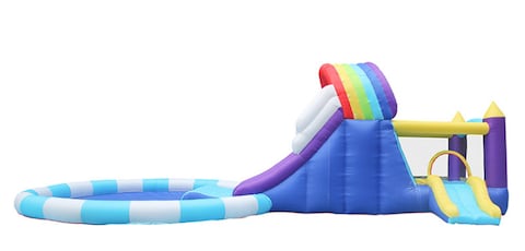 Rainbow Toys Inflatable Castles Rainbow Double Bouncy Slides Jumping Pad with Slide Household Children Recreation Inflatable Water Park Paddling Pool Water Spray