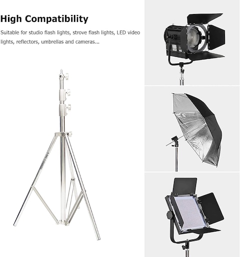 COOPIC L-290S Stainless Steel Heavy Duty Light Stand 2.9m/290cm Portable Multi-functional Photo Video Studio Lighting Photography Stands Tripod