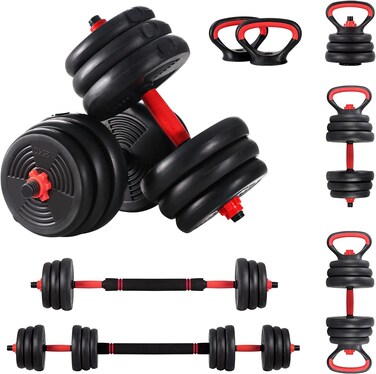 YALLA HomeGym 40KG Adjustable Dumbbells Barbell Set, 7 in 1 Weights Dumbbells with Connecting Rod