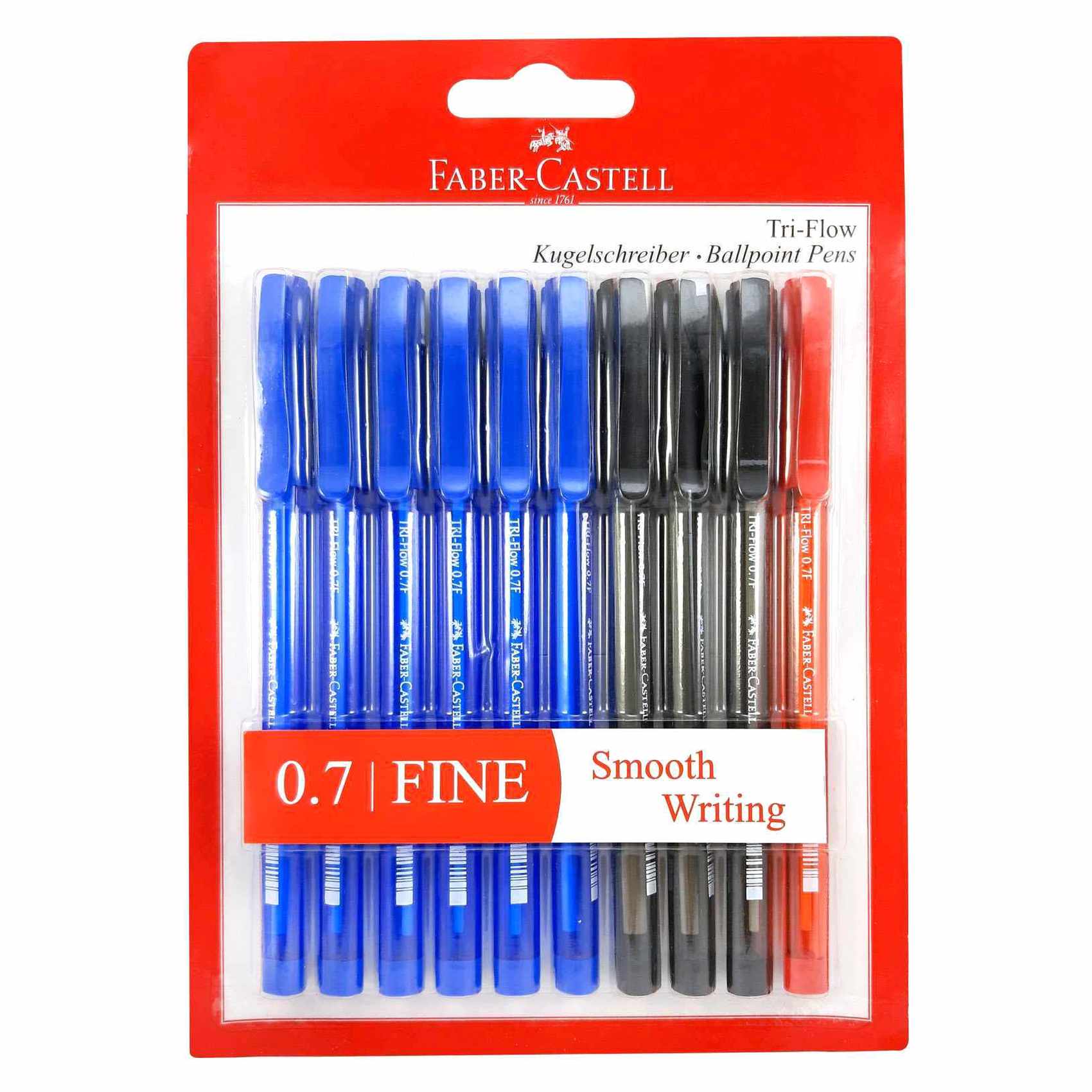 Faber-Castell Tri-Flow Fine Ballpoint Pen Multicolour 0.7mm 10 PCS
