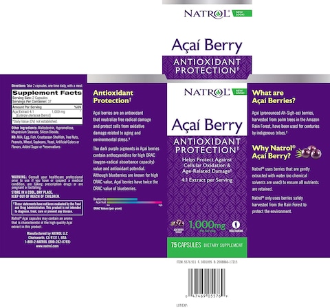 Natrol Acai Berry, Antioxidant Protection, 1,000Mg Vegi Capsules, 75 Count
