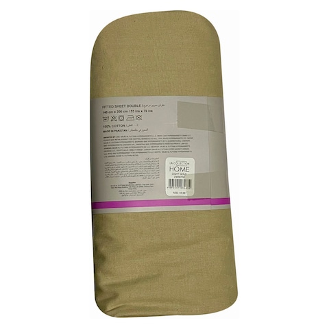 LA Collection 144 Thread Count Cotton Fitted Sheet Double Light Gold 140x200cm