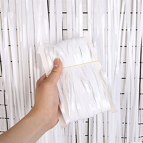 Party Time White Polyester Fringe Curtain - 1mx2m| Pack of 1 | White Fringe Backdrop Streamers Party Decorations | Tinsel Curtain for Wedding Baby Shower Birthday Party Decoration - Party Supplies