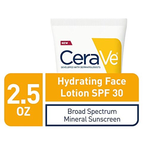 Cerave 100% Mineral Sunscreen SPF 30 | Face Sunscreen with Zinc Oxide &amp; Titanium Dioxide for Sensitive Skin | 2.5 oz, 1 Pack