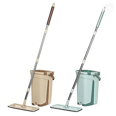 G A Mop with Bucket Hands-Free Microfiber Flat Spin Mop System 360&deg; Flexible Head (38X12.5 cm) Mop with 2 Microfiber Pads, Multicolor