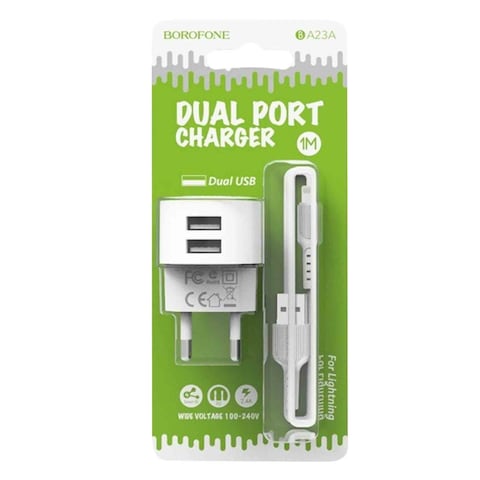 Borofone Dual Charger Port With Lithning Cable BA23A