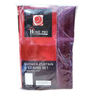 Home Pro Polyester Shower Curtain With Ring Set Burgundy 12