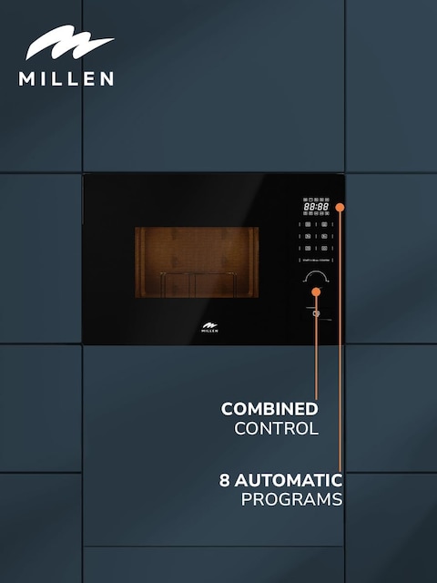 MILLEN Microwave Oven, 20L, 3 Y Warranty, Glass Finish, Touchscreen &amp; Knob Controls, 800W Microwave Power, 1000W Grill Power, 8 Automatic Programs, MBW 381 BL