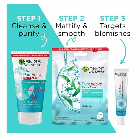 Garnier Skinactive Pure Active 3in1 Wash - Scrub And Mask - 150 Ml