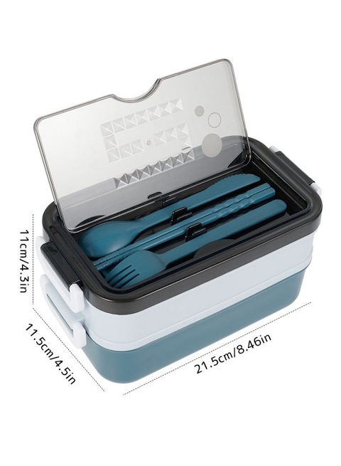 Lunch Box for Adults &amp; kids with 2 Compartments portion &amp; 2 Dividers and cutlery set Blue Color