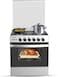 Nikai Freestanding Gas Cooker, 4 Burner, 60X60cm, Auto Ignition, Double Glass Oven Door for Close Door Grilling with Turnspit, Glass Lid &amp; Oven Lamp, Stainless Steel Finish, U6068FSE1, Silver