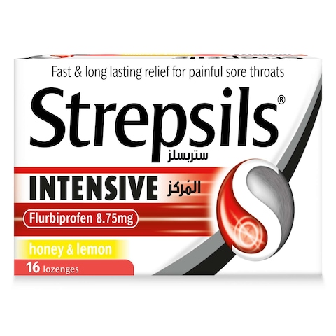 Strepsils Intensive Honey &amp; Lemon Fast &amp; Long Lasting Relief from Painful Sore Throats 16 Lozenges