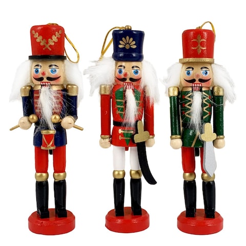 Christmas Magic Christmas Tree Nutcracker Doll for Decoration 3-Pieces- 15 cm Size- Multicolor