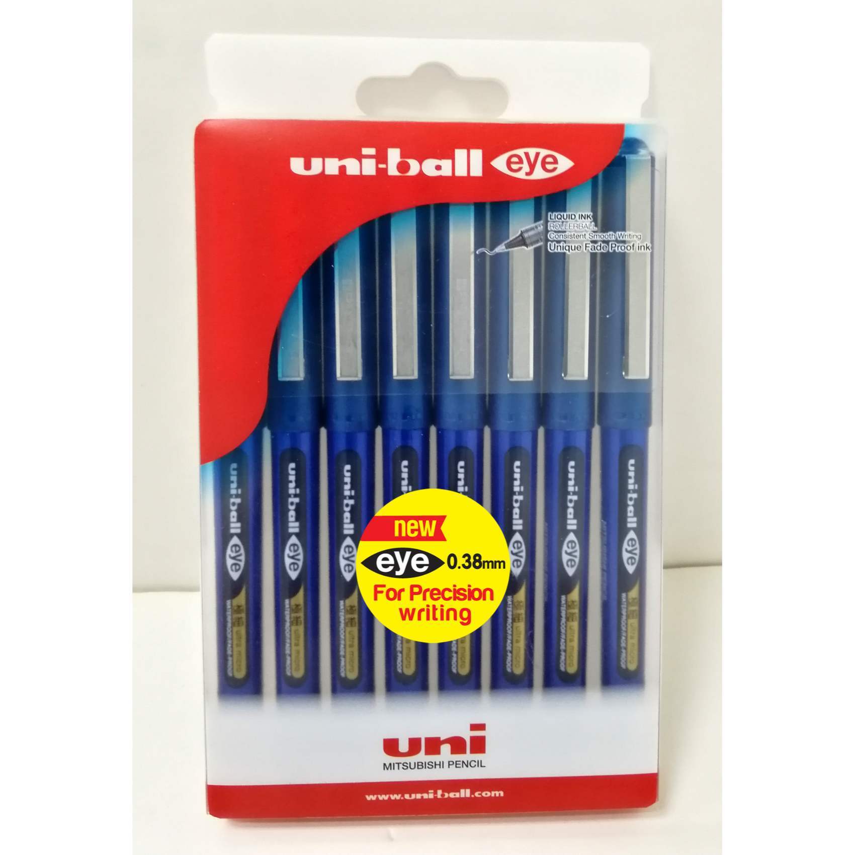 UniBall Eye 0.38mm Roller Pens Blue Pack of 8