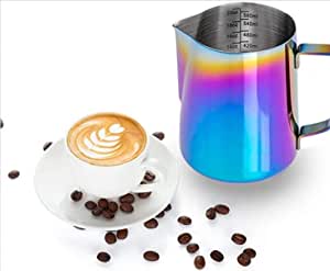 Milk Frothing Pitcher Colorful Steaming Pitchers Stainless Steel Coffee Cappuccino Latte Art Cup with the measurement marks inside (600ml)