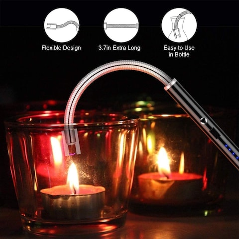 Electric Arc Lighter, Plasma Lighter Flameless Windproof USB Rechargeable for BBQ Gas Stove Candle Fireworks (Black-A)