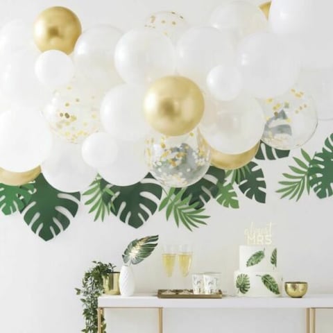 Ginger Ray Gold Chrome Balloons Arch Kit 55-Pieces- White/Gold