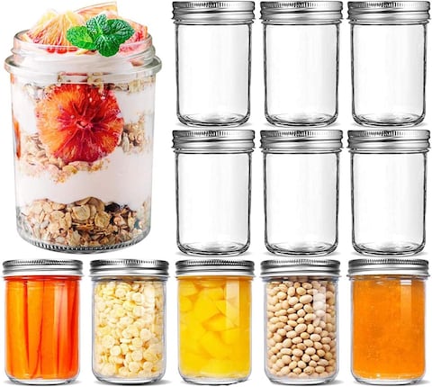 Star Cook Mason jar, with a sealed metal regular lid (8oz/250ml), a sealed clear glass jar, used for desserts, coffee beans, seasonings, honey, jam, jelly, a total of 12 (250ML)