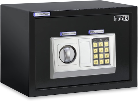 Rubik Digital Safe Box with Key and Password, A4 Document Size Safety Deposit Box For Home Office Shop RB25EA (25x35x25cm) (Black)