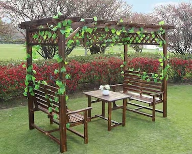 Wooden Grape Rack Outdoor Courtyard Anticorrosive Wood Pavilion with Table, Villa Climbing Rattan Frame, for Lawn, Garden, Backyard Outdoor YL23-331