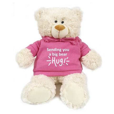 Caravaan - Cream Bear w/ Sending You A Big Bear Hug Print on Pink Hoodie 38cm