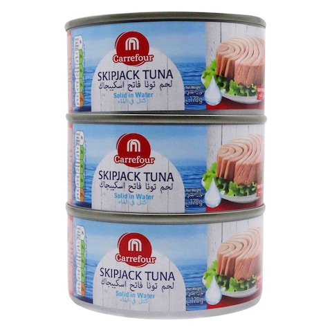 Carrefour Skipjack Tuna Solid In Water 170g x Pack of 3