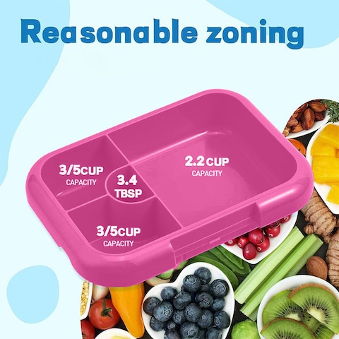 Eazy Kids 4 Compartment Bento Lunch Box - Mat Pink