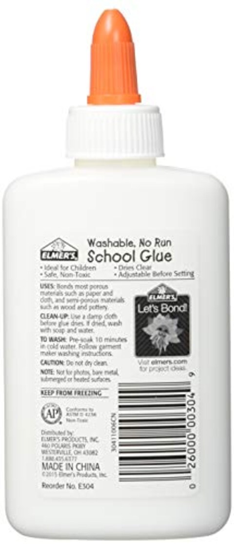 Elmers Washable No-Run School Glue, 4 oz, 1 Bottle (E304) - Pack of 2