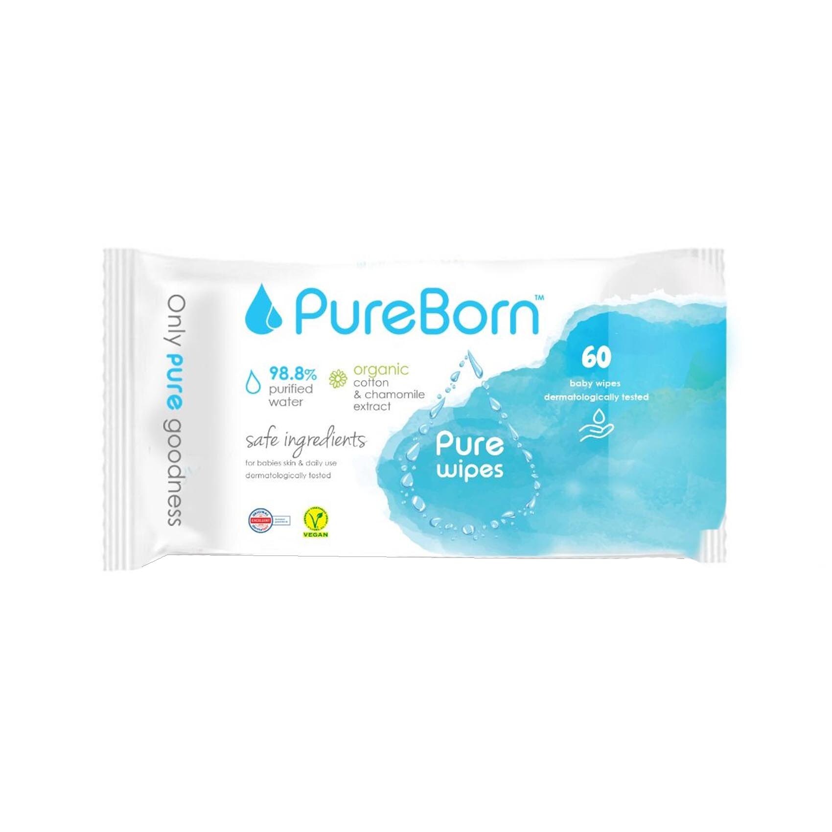 Buy PureBorn Natural Baby Wipes White 60pieces Online Carrefour Qatar