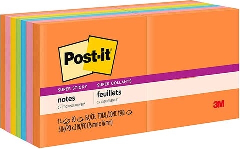 Post-it Super Sticky Notes -14 Pads, 90 Sheets/Pad- Total of 1260 sheets
