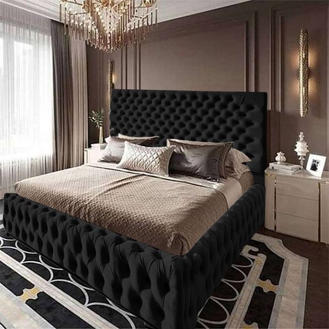 إن هاوس فالينسا هيكل سرير منجد بالمخمل - نفر ونص - 200×160 سم - أسود
