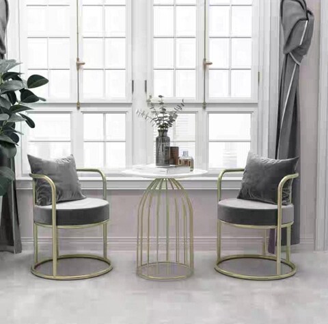 Yulan Modern Luxury Iron Golden Metal Living Room Table &amp; Chair Set for Bar Dresser Coffee Leisure Balcony Hallway (B) 512